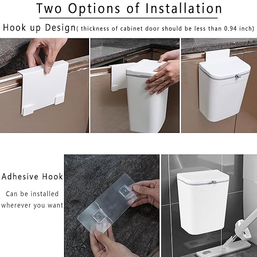Xyskin 3.2 Gallon/12 L Kitchen Hanging Garbage Can with Lid, Wall Mounted Counter Waste Bin, White