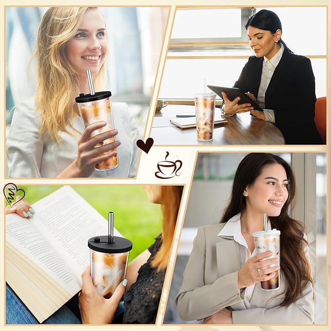 Honeydak 2 Pack 24 oz Reusable Iced Coffee Cups with Lids and Straws Leakproof Double Wall Insulated Clear Plastic Iced Coffee Tumblers with Straw Brushes