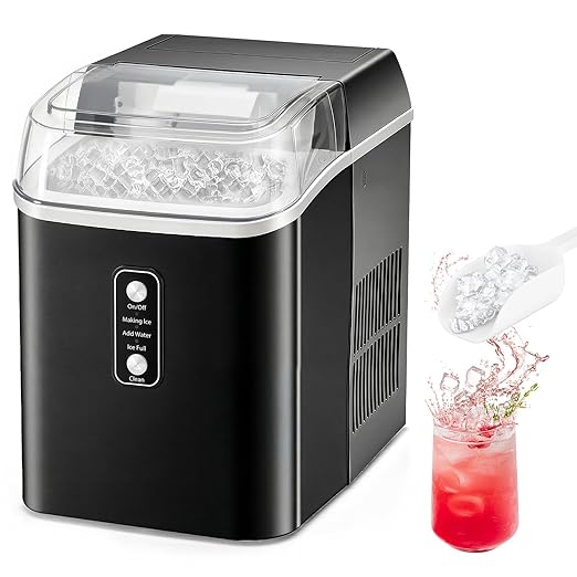 OLIXIS Nugget Ice Maker Countertop, Portable Ice Machine with 1.7L Water Tank, 26LBS/24H Fast Production, Auto-Cleaning & Quiet Operation, with Basket & Scoop, for Home Party Camping RV, Black