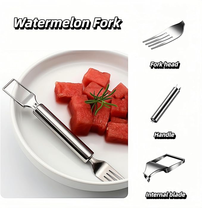 2-in-1 Stainless Steel Watermelon Slicer & Fork | Easy Cut, Serve, Enjoy | Kitchen & Camping Must-Have Tool for Fruit Salad, Parties, BBQ | Dishwasher Safe & Rust-Proof