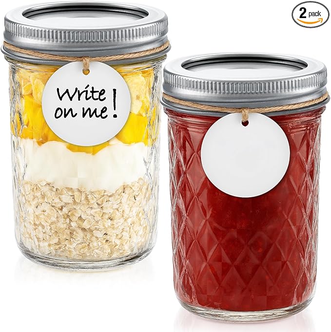 2 Pack 8 oz Mason Jars with Lids, Regular Mouth Leak-Proof Airtight Lids, Glass Canning Jars for Food Storage, Overnight Oats, Pickling & Preserving