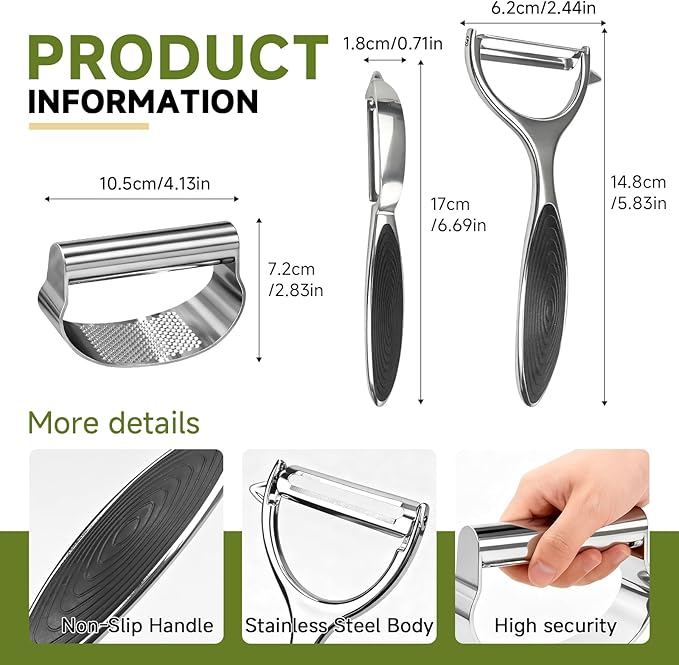 Garlic Press Rocker Set Stainless Steel And All-in-One Kitchen Vegetable Peeler, Premium peelers For Kitchen - Ideal For Potato, Apple, Carrot, Fruit And More