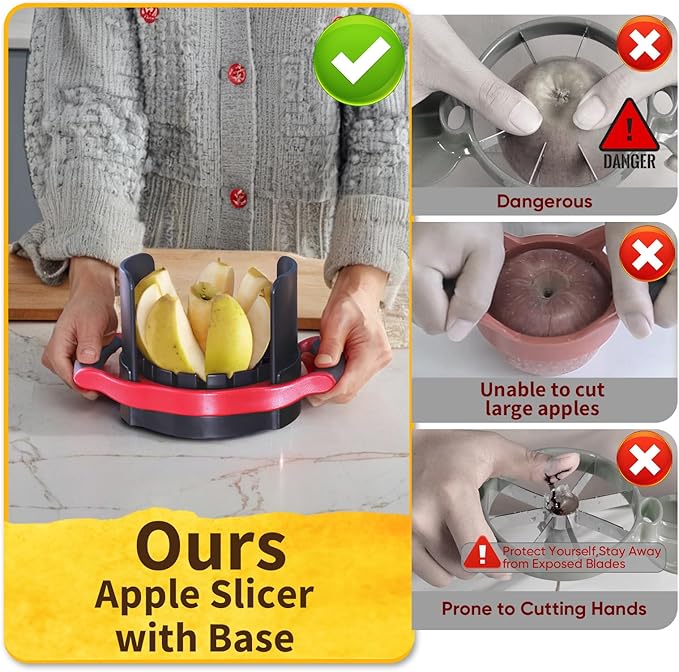 Newness 5.12 Inch Large Apple Slicer, Cut 8 Slices All the Way Through, HEAVY - DUTY Stainless Steel Apple Corer & Slicer for Fruits & Vegetables - Dishwasher Safe