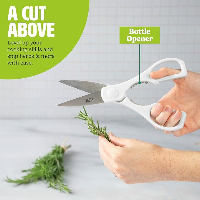 Tasty Kitchen Knife Set with Block, Cutlery Set includes Chef, Bread, Utility, Paring, Steak Knives & Shears, 10-Piece, White