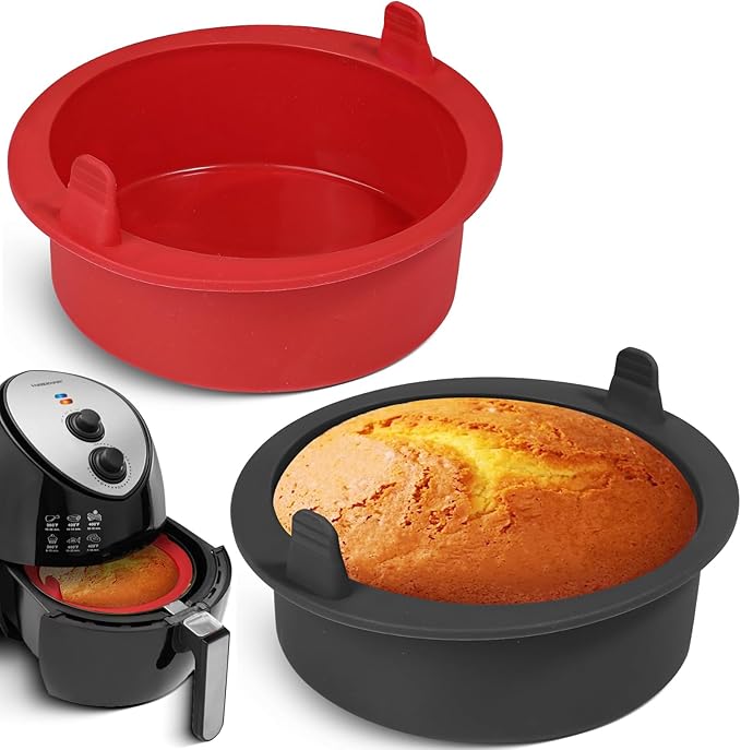 Webake 7 Inch Air Fryer Round Cake Pans for Baking, Nonstick Silicone Air Fryer Baking Pan Wih Handle, BPA Free Set of 2