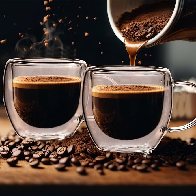 Gerrii Espresso Cups Double Walled Espresso Shot Glass with Handle Cups Insulated Clear Small Shot Glasses for Cappuccino Latte Hot Beverage(2.5 oz,Round Bottom,20 Pcs)