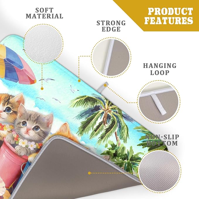 Lovely Cat Dish Drying Mat for Kitchen Counter Holiday Beach Absorbent Coffee Bar Mat 18 X 24 In