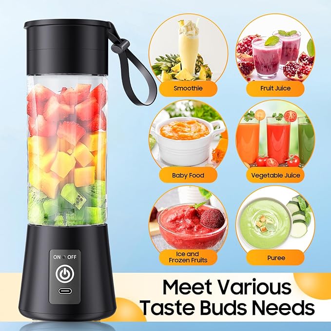 Personal Blender for Shakes and Smoothies - 2026 New Upgrade Cordless Portable Blender USB Rechargeable, 380Ml BAP Free Cup, Freshly Squeezed for Picnic/Sports, 20000Rpm/Min Speed