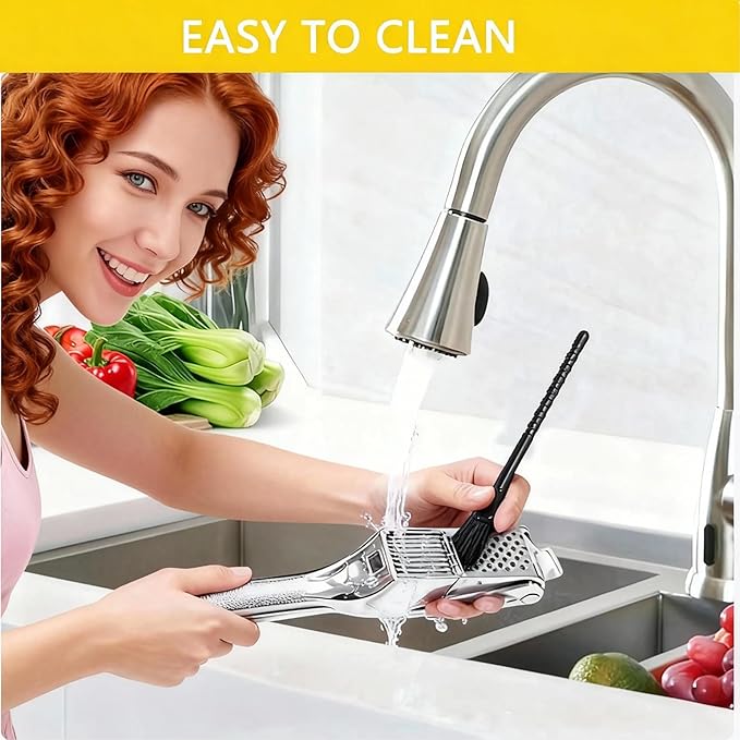 Garlic Press and Slicer 2 in 1, Rust Proof & Dishwasher Safe Professional Garlic Mincer Tool, Effortlessly Crush and Mince Garlic with this Ergonomic Handle-Garlic Slicer & Brush ANCQMI(Silver)