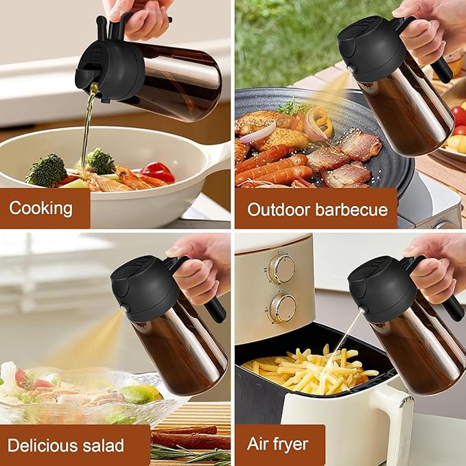 16oz/470ml Glass Olive Oil Sprayer for Cooking - 2 in 1 Olive Oil Dispenser for Kitchen Gadgets, Air Fryer, Salad, and BBQ (black)