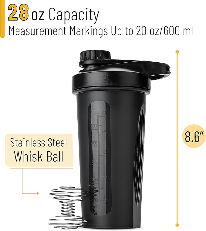 Mr. Pen- Shaker Bottles for Protein Mixes with Twist Cap, 28 oz, Black Protein Shaker Bottle with Wire Whisk Ball, Shaker Cup, Mixer Bottle