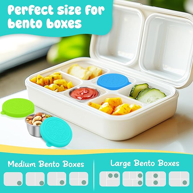 LIEMAND 6x1.6 oz Salad Dressing Container to Go, Leakproof Reusable Stainless Steel Small Container with Lid,Sauce Containers for Lunch box,Picnics,Travel,Office and Meal Prep