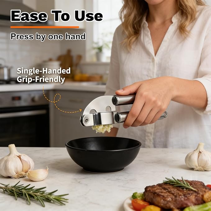 Stainless Steel Garlic Press,Thickened Garlic Crusher,Ergonomically Designed Handle for Effortless Garlic Paste Preparation, Comfortable Grip, Easy to Clean,Rustproofing