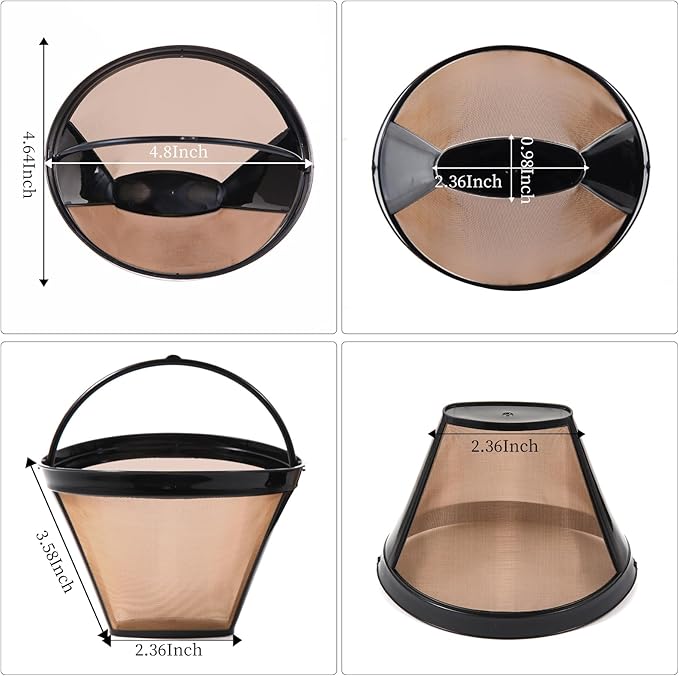 2PCS Reusable Coffee Filters for Ninja, Premium Gold Coffee Filter, No.4 Cone Coffee Maker Filters for Coffee Lovers, Compatible with Ninja Dual Brew Pro Reusable Coffee Filter
