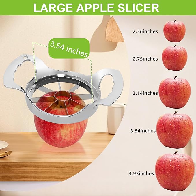 Large 8 Slices Apple Slicer and Corer Sharp Heavy Duty Stainless Steel Apple Cutter Easy to Use Apple Corer Tool for Oranges and Pears, Silver, OB-1026B
