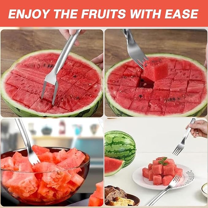 Watermelon Cutter Slicer Fruit Tool - 2-in-1 Stainless Steel Watermelon Cube Cutter, 2026 New Upgrade Dual Head Watermelon Fork Slicer Tool, Summer Fruit Cutting Kitchen Gadget for Home (1PCS)