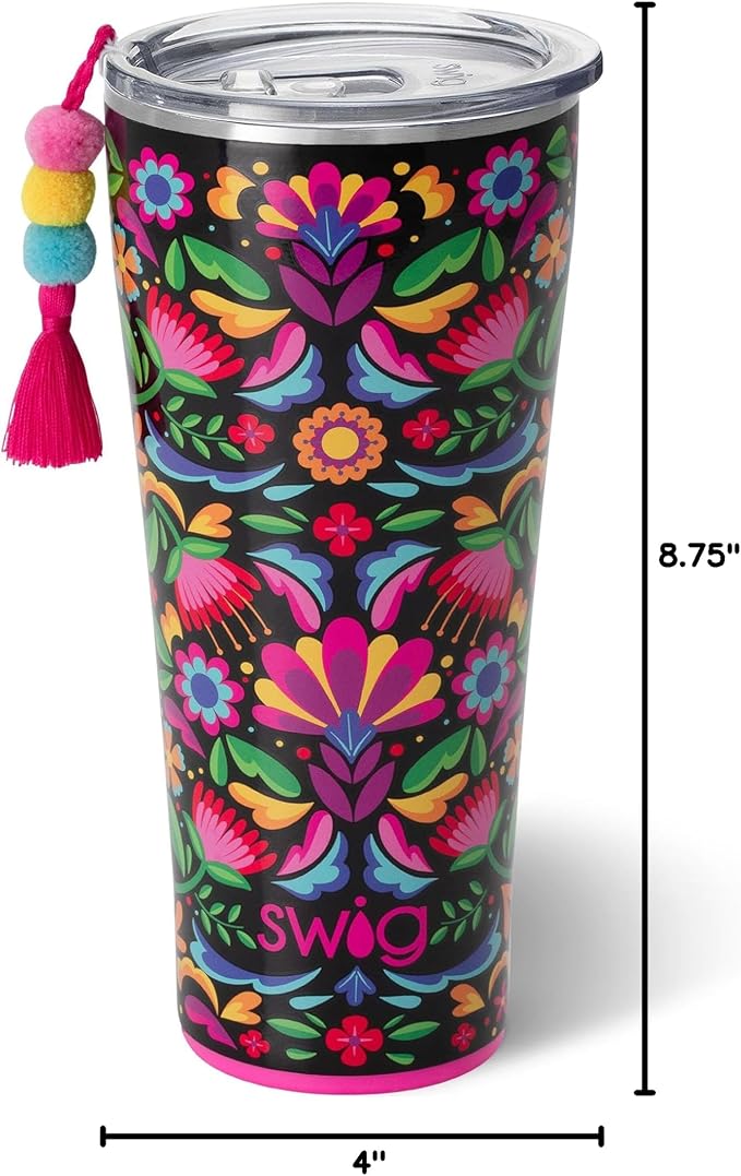 Swig Life 32oz Insulated Tumbler, Travel Coffee Tumbler with Lid, Cup Holder Friendly Travel Coffee Mug, Stainless Steel with Lid (Caliente)