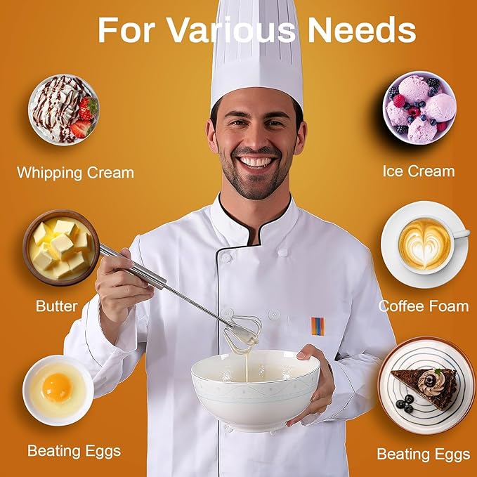 Stainless Steel Semi-Automatic Whisk, 2025 Upgraded Stainless Steel Egg Whisk Hand Push Rotary Whisk, Hand Push Mixer Stirrer Tool for Cooking Kitchen Home Egg Milk (10in)