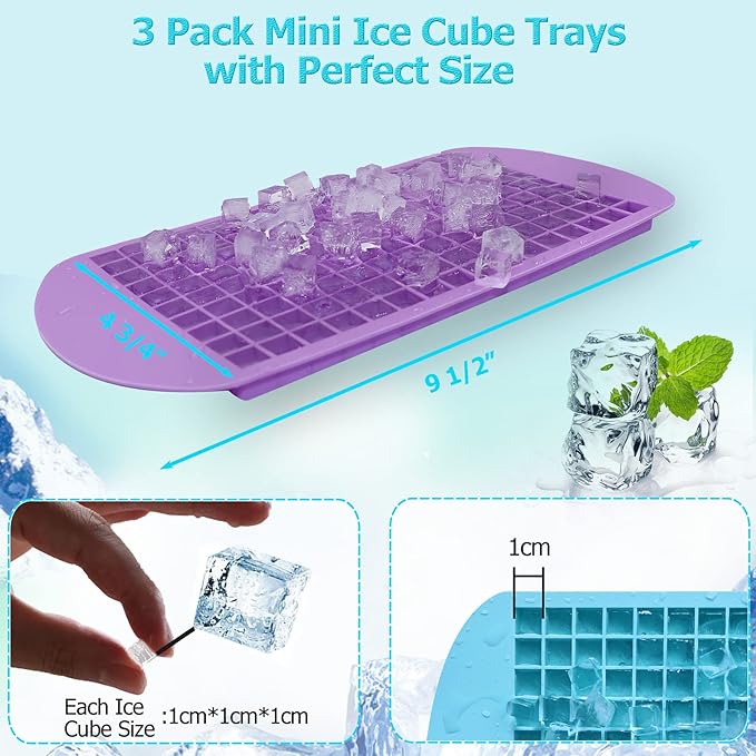 Silicone Mini Ice Cube Trays 2 Pack, 160 Small Ice Cube Molds Easy Release Crushed Ice Cube for Chilling Whiskey Cocktail, BPA Free Flexible Stackable and Durable Soft Mold Storage Containers