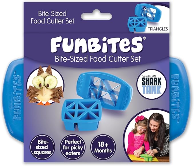 FUNBITES Crustless Sandwich Cutter for Kids Lunch (2-piece set), Uncrustable Sandwich Cutter, Bite-Size Food Cutter for Toddlers, Bento Box Accessories, BPA-FREE Dishwasher Safe, Blue Triangles 1pk