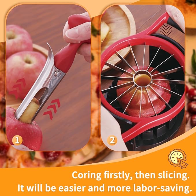 Newness Apple Cutter Slicer, [Upgraded] Cut Apples All The Way Through, [Large Size] 16 Slices HEAVY DUTY Apple and Pear Corer Divider with Base, Stainless Steel Kitchen Tools Fruits Peeler, Wedger…