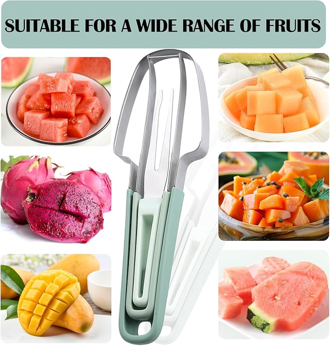 3-in-1 Watermelon Cutter Slicer Tool,Stainless Steel Watermelon Cutter Watermelon Popsicle Cutter Mold Watermelon Fork Fruit Cutter Tool for Kitchen Utility Gadgets