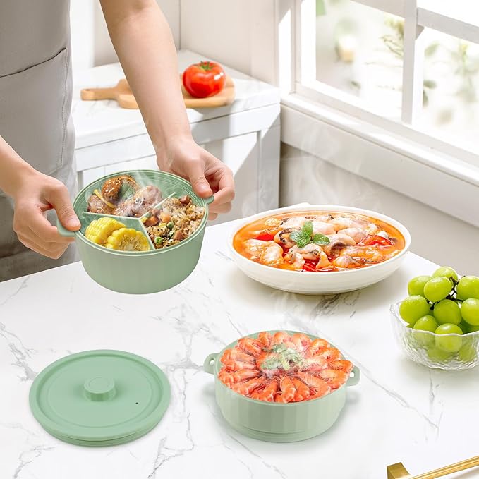 Silicone Microwave Steamer - Microwave Pot Steamer Basket Bowl for Baby Food, Vegetables & Dumplings, Compact & Lightweight Design, Oven & Dishwasher Safe (Green, Double-Layer)
