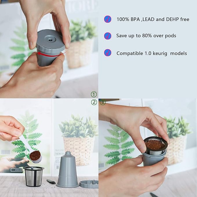 3 Pack Reusable Coffee Pods, Reusable Coffee Filters Fit for 1.0 Brewers, K-Classic, K-Mini, Universal Fit B30 B40 B50 B60 B70 Series