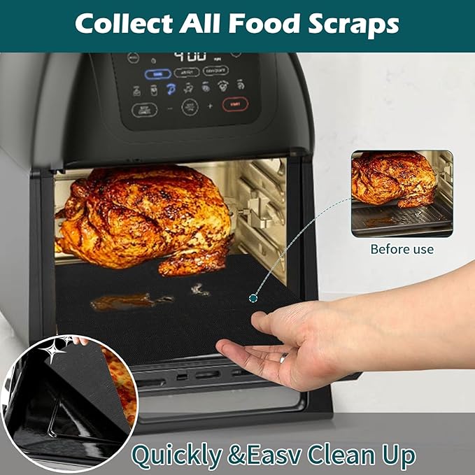 4 Packs Oven Liners for Bottom of Oven, 9.4"x8.7" Reusable Non-Stick Heat Resistant Baking Mat Teflon Sheets for Chefman 10QT Multifunctional Digital Air Fryer