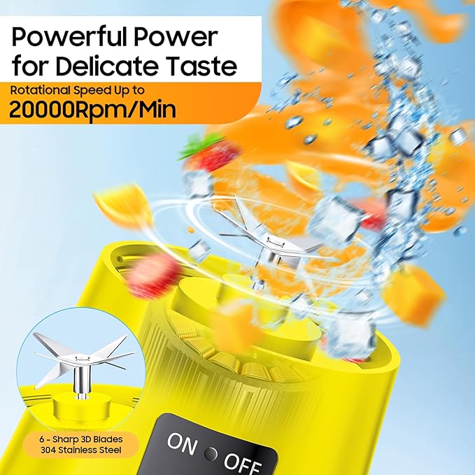 2026 Newly Upgraded Portable Smoothie Blender - Cordless Personal Blender Type-C Rechargeable, 13Oz Juice Cup BAP Free, 20,000Rpm Speed Powerful Blending, Freshly Squeezed in Sports/Office