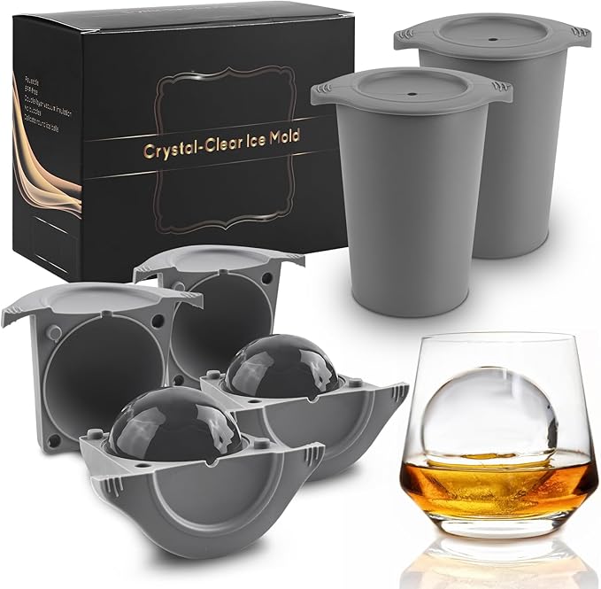 Clear Ice Cube Maker for Whiskey & Cocktails, Non-BPA Premium Silicone Ice Cube Molds, Easy-Release Sphere Ice Maker (2 PACK)