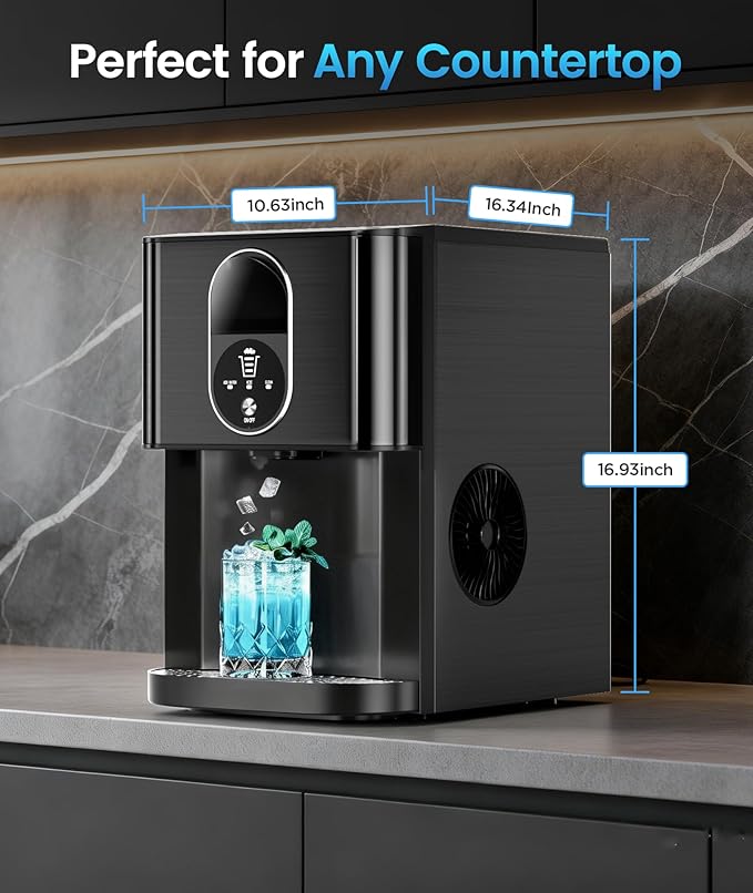 Antarctic Star Countertop Nugget Ice Maker, 44lbs/24H Chewable Pellet Ice Machine with Contactless Dispenser, 2.4L Water Reservoir, Self-Cleaning, Soft Nugget Ice for Home, Kitchen, Bar, Office, Black