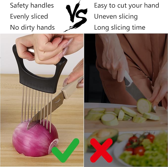 3 Pcs Onion Slicer Holder, All purpose Food Slicer Assistant Tool for Cucumber, Tomato, Potato, Egg, Avocados, Fruit Lemon and Meat