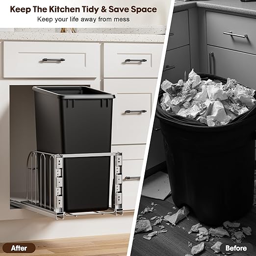 Pull Out Trash Can Under Cabinet with Soft-Close Slides, Heavy Duty Under Sink Trash Can Kit for Kitchen, Garbage Can Not Included, Requires Minimum Cabinets Opening 14" W X 19" D