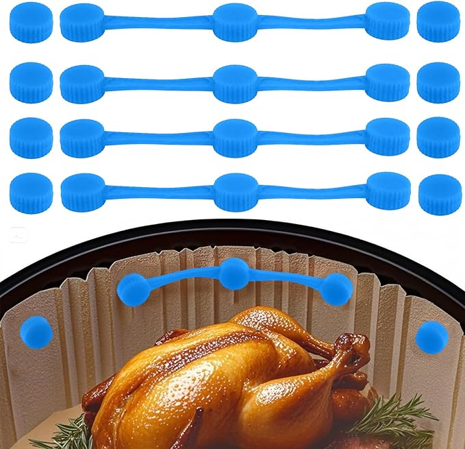 4 Sets Air Fryer Magnet Silicone Buckle, Secure Locking Disposable Liners Safely Heat-Resistant & Prevent Parchment Paper Burns Magnetic Clips Holder for All Iron Air Fryer Accessories (Blue)