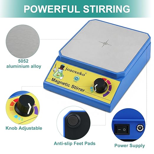 Magnetic Stirrer with 4 Stir Bars, Stir Plate with Stir Bar Retriever,3000ml Max Capacity No Heating 100-3000RPM, Portable Mixer for Yeast Starter/Chemistry/School (6)