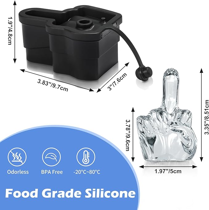 Middle Finger Ice Cube Mold – Large Reusable Silicone Tray for Easy-Remove Fun Shapes, Prank Gag Gift for Whiskey, Cocktails & Party Drinks, Bar & Kitchen Essential (Black, 1Pack)