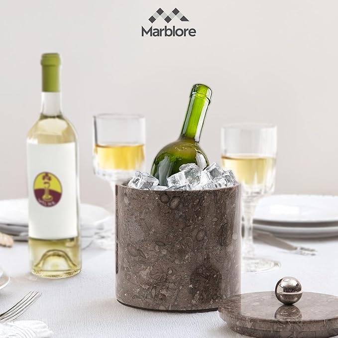 Ice Bucket Marble with Lid 6 Inch Oceanic Stone Ice Bucket for Parties Wine & Champagne Chiller Small Drink Cooler for Home Bar Freezer Ice Bin & Hosting Essentials