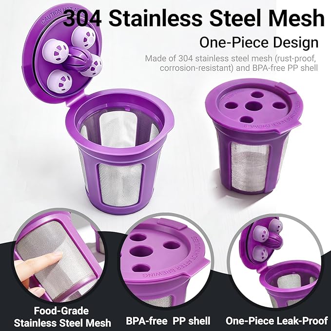 Reusable K Cups for Keurig Supreme/Plus/K-Slim/K-Duo, Refillable Coffee Pods Filter Fits K-Classic/K Elite/K-Compact/K-Mini, Both MultiStream & SingleStream All 1.0 & 2.0 Coffee Maker, 6 Pack
