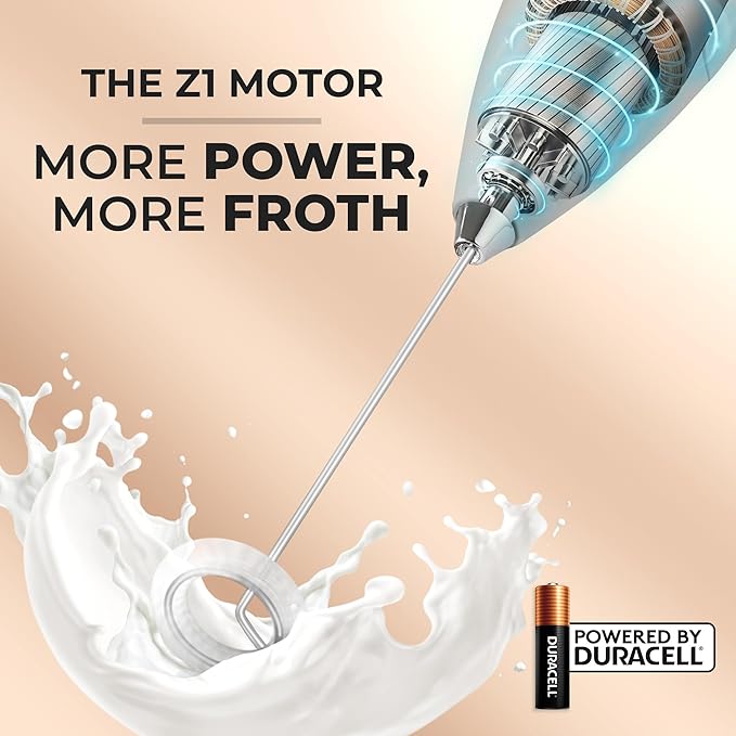 Zulay Kitchen Powerful Milk Frother Wand With 4 AA Duracell Batteries - Ultra Fast Handheld Drink Mixer - Electric Whisk Foam Maker for Coffee, Lattes, Cappuccino, Matcha & Creamer - Metal Blue