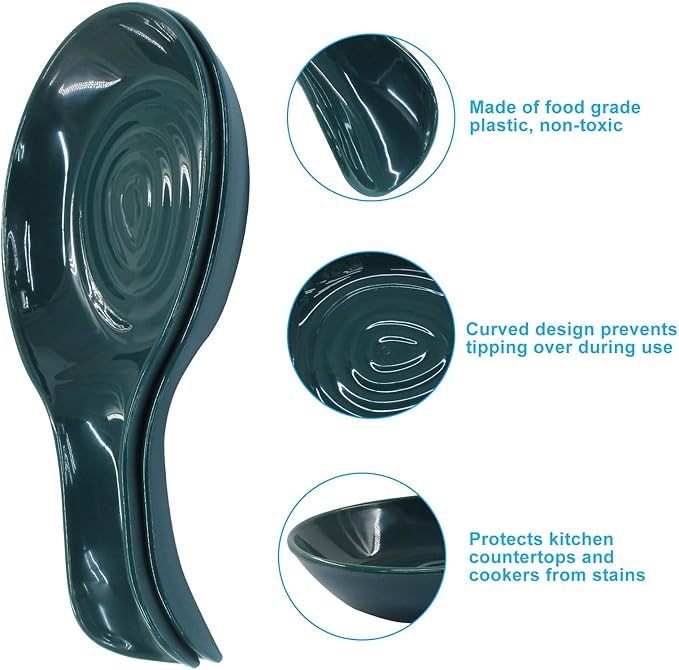 Dark Green Plastic Spoon Rest Set, Serving Spoon holder for Stove Top, Kitchen Utensil Rack for Tongs, Spatulas(4Pcs)