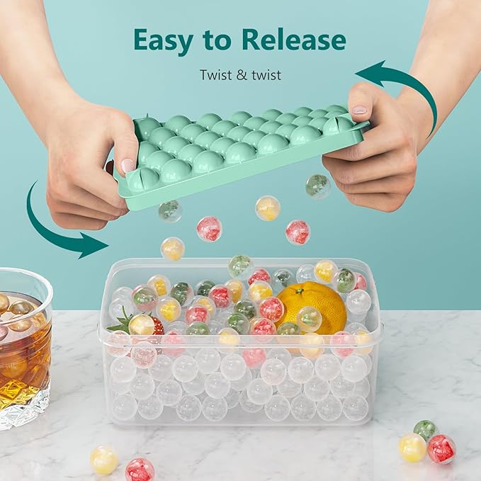 Optish 3 Pack Ice Trays for Freezer, 99 PCS Ice Cube Tray with Lid and Bin, Round Ice Cube Mold, Circle Ice Maker for Chilling Drinks (0.8 inch, Green)