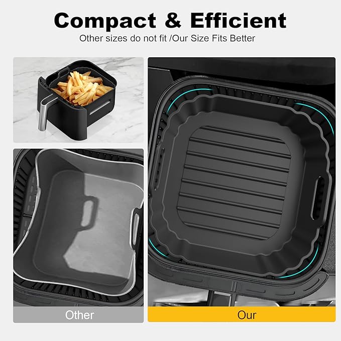 6.2-Inch Small Mini Square Silicone Air Fryer Liners 2 Pack for Chefman Mini, DASH, COSORI, COMFEE, Instant, DEIME for 2qt 2.1qt 2.6qt 3qt Reusable Basket Trays, Airfryer Accessories