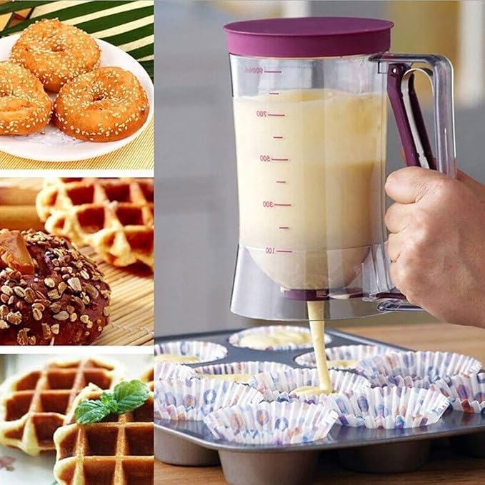Pancake Cupcake Batter Dispenser, Bakeware Maker with Measuring Label, Perfect Baking Tool for Cupcakes, Waffles, Muffin Mix, Cake or Any Baked Goods