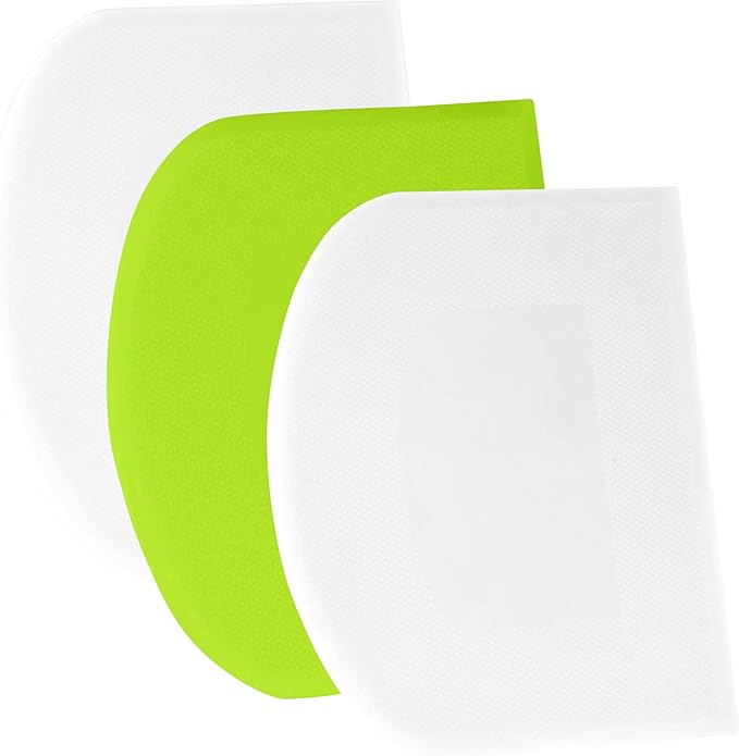 SURDOCA Dough Scraper Bench Scraper - 3P 11.8x7.3" Plastic Flexible Bowl Scraper, Sharp Edge & Angles Cake Scraper. Non-Slip Bakeware Decorating Tools Sculpting & Modeling Tools - White+Green+White