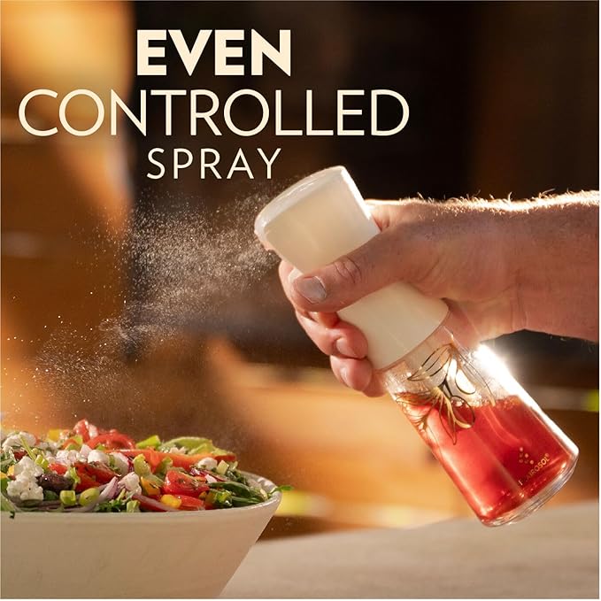 FLAIROSOL OLIVIA Oil Sprayer for Cooking, 200ml Glass Olive Oil Sprayer, Continuous Cooking Spray Bottle with Portion Control, Olive Oil Dispenser for Kitchen, Air Fryer, Salad, BBQ (Golden Leaves)