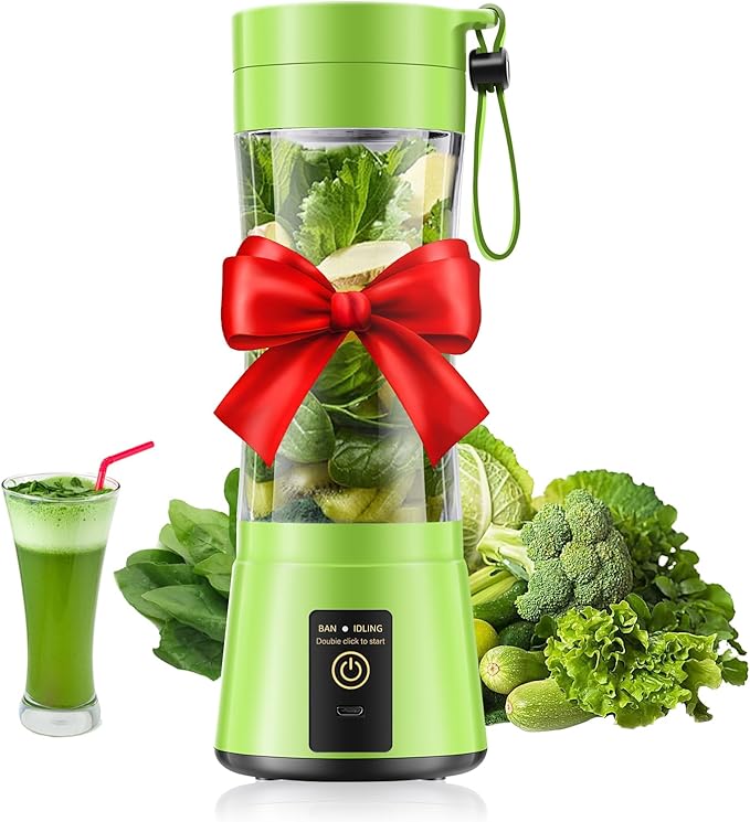 Cordless Portable Personal Size Blender - USB Rechargeable Blender for Smoothies and Shakes, 6 Blades with 380Ml BPA Free Juice Cup, Freshly Squeezed for Picnic/Sports