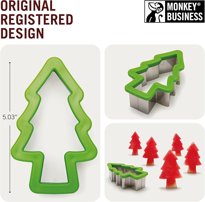 Monkey Business Pepo Watermelon Popsicle Cutter Mold, Stainless Steel Watermelon Slicer, Fun Forest Tree Shape Sandwich, and Cookie Cutter for Fruits