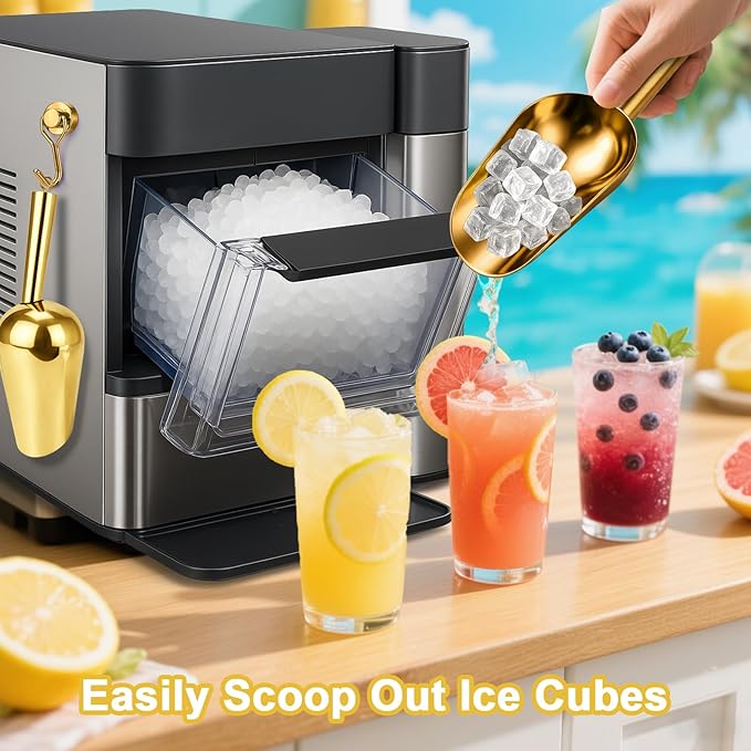 Stainless Steel Ice Scoop for Freezer with Magnetic Hook - Ice Scoop for GE Profile Opal 2.0 Nugget Ice Maker, for Kitchen Bar Party Accessories (6OZ- Gold)