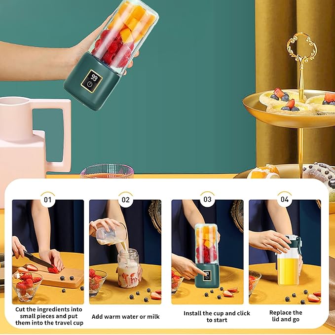 Portable Blender, Mini Blender，small blender for smoothies, 12 Blades Perfect for Blending, Small, Convenient, Multifunctional, with Digital Touch Screen, Suitable for Family Travel (olive green)